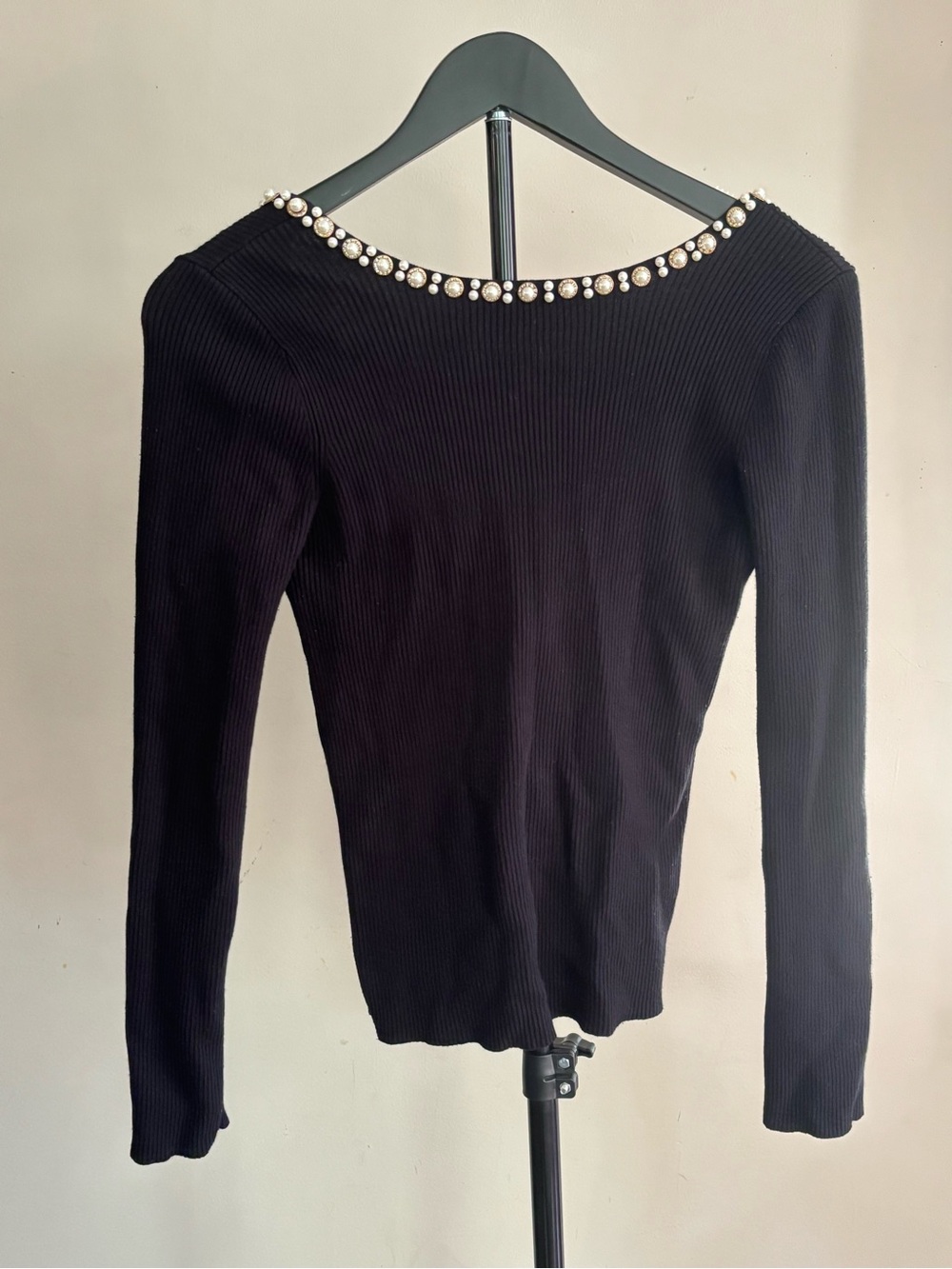 Milk & Honey Black Pearl Rhinestone Embellished Ribbed Sweater Size Large
